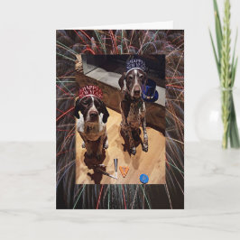 Festiva Tarjeta de felicitación para perros y fuegos artif