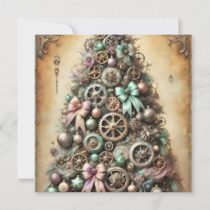 Festiva Tarjeta de felicitación Pastel Steampunk Christmas