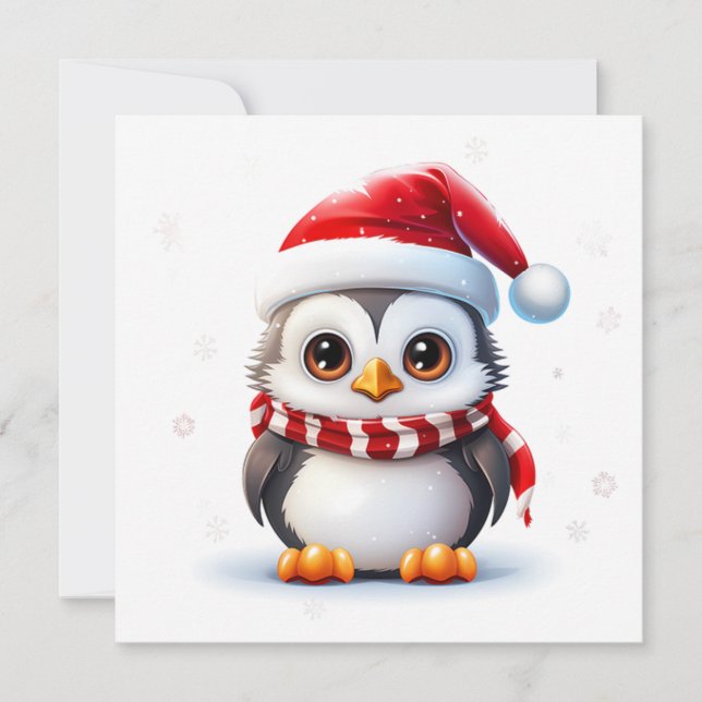 Festiva Tarjeta de felicitación Penguin para navidades (Anverso)