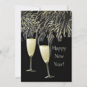Festiva Tarjeta de felicitación plana de champán de Año Nu