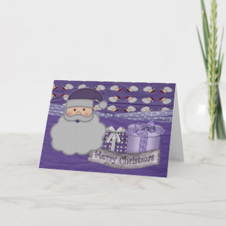 Festiva tarjeta de felicitación púrpura de santa del