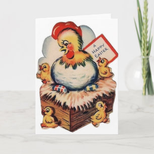 Festiva Tarjeta de felicitación retra del pollo de Pascua