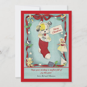 Festiva Tarjeta de Felicitación Retro de Cachorro en Calce