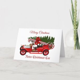 Festiva Tarjeta de felicitación Retro Red Car Christmas Tr