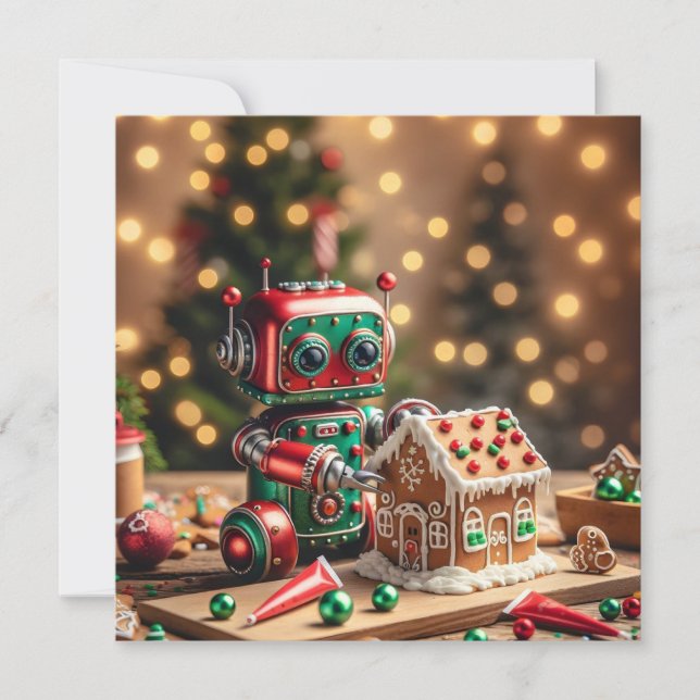 Festiva Tarjeta de felicitación Robot para navidades (Anverso)