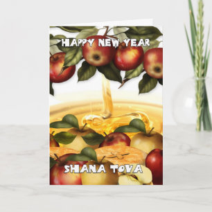 Festiva Tarjeta de felicitación Rosh Hashanah con manzanas