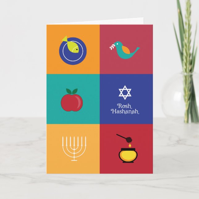 Festiva Tarjeta de felicitación Rosh Hashanah Symbols (Anverso)