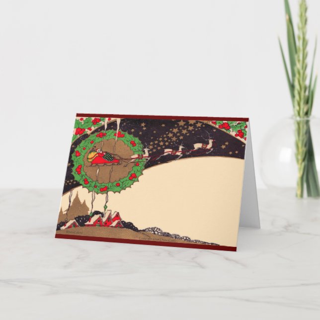 Festiva Tarjeta de felicitación Santa de Navidades Art Dec (Anverso)