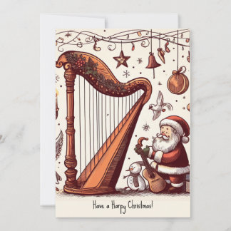 Festiva Tarjeta de felicitación Santa Harp para Navidades