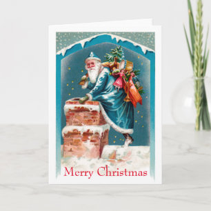 Festiva Tarjeta de felicitación Sky Blue Santa