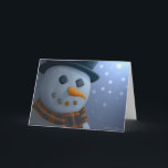 Festiva Tarjeta de felicitación Snowman<br><div class="desc">Envíe sus saludos de Seasons con esta tarjeta de saludo de invierno en blanco que incluye un ilustracion de primer plano de un muñeco de nieve sobre un fondo azul de nieve.</div>