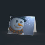Festiva Tarjeta de felicitación Snowman<br><div class="desc">Envíe sus saludos de Seasons con esta tarjeta de saludo de invierno en blanco que incluye un ilustracion de primer plano de un muñeco de nieve sobre un fondo azul de nieve.</div>