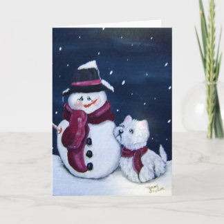 Festiva Tarjeta de felicitación Snowman and Westie