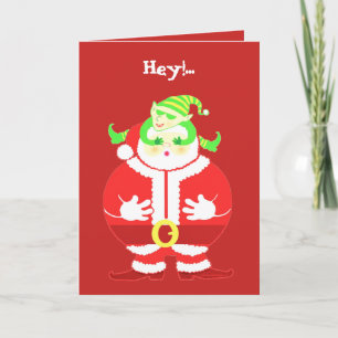 Festiva Tarjeta de felicitación sorprendida de Santa