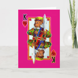 Festiva Tarjeta de felicitación Teddy Bear King of Hearts