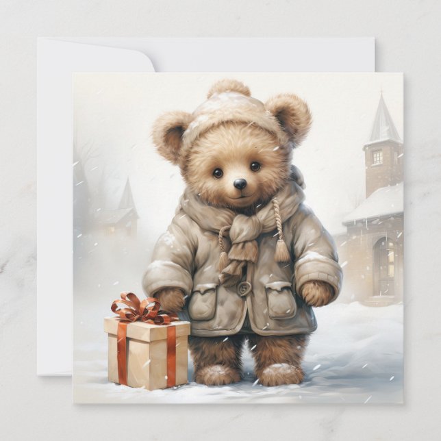Festiva Tarjeta de felicitación Teddy Bear para navidades (Anverso)