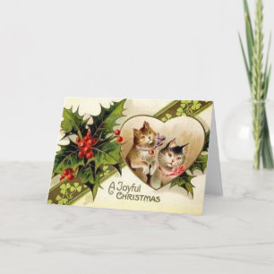 Festiva Tarjeta de felicitación Vintage de gatos de Navida