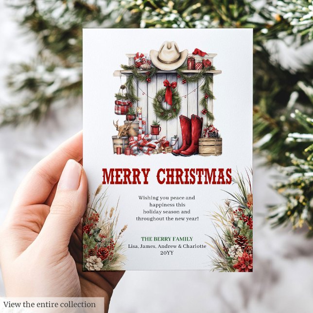 Festiva tarjeta de felicitación Yuletide Yeehaw con botas  (Yuletide Yeehaw greeting card with cowboy boots

)