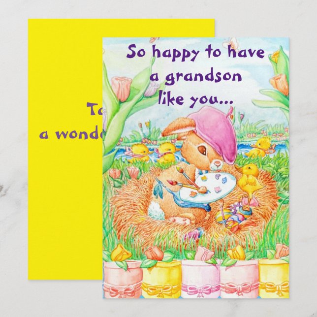 Festiva Tarjeta de felicitaciones a los nietos de Pascua (Anverso / Reverso)