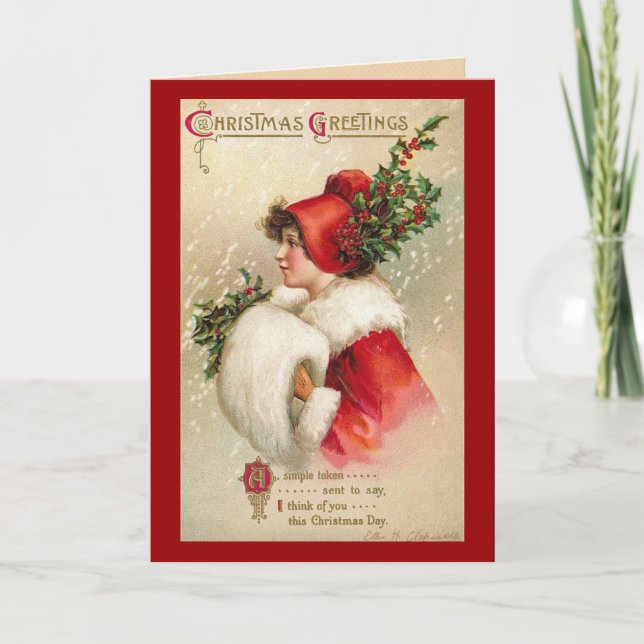 Festiva Tarjeta de felicitaciones navideñas victoriana (Anverso)