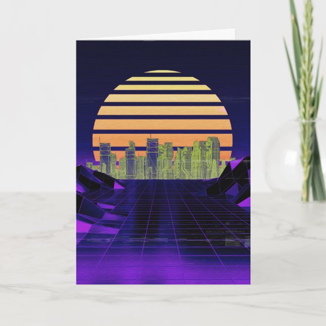 Festiva Tarjeta de felicitaciones Purple Synthwave (Anverso)