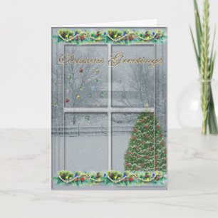 Festiva Tarjeta de felicitaciones Snowly Window Seasons