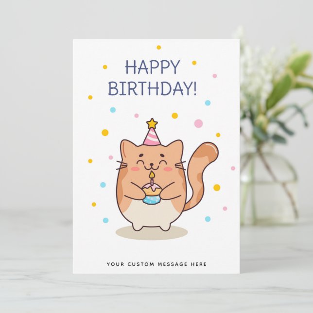Festiva Tarjeta de felina feliz cumpleaños (Anverso de pie)