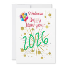 Tarjeta de Feliz Año Nuevo 2026 Simple y Hermosa 