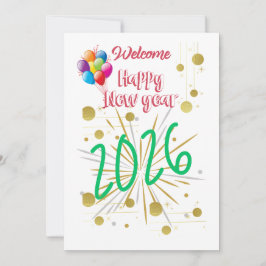 Festiva Tarjeta de Feliz Año Nuevo 2026 Simple y Hermosa 