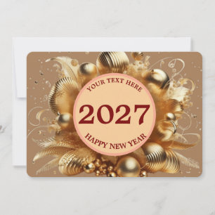 Festiva Tarjeta de Feliz Año Nuevo 2027 Dorada Elegante