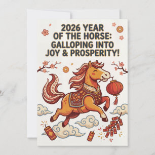 Festiva Tarjeta de Feliz Año Nuevo Chino 2026 Año del Caba