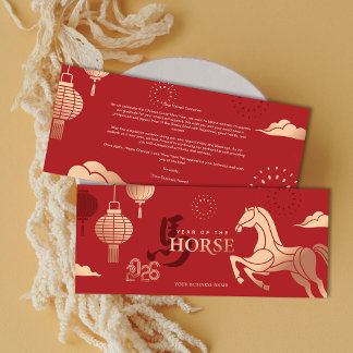 Festiva Tarjeta de Feliz Año Nuevo Chino Caballo de Oro 20