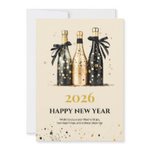 Tarjeta de Feliz Año Nuevo elegante en negro y dor