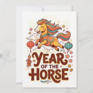 Festiva Tarjeta de Feliz Año Nuevo Lunar - Año del Caballo