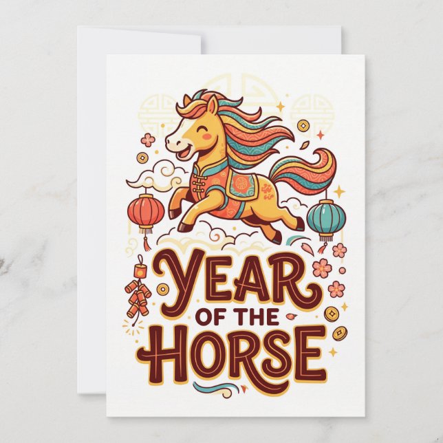 Festiva Tarjeta de Feliz Año Nuevo Lunar - Año del Caballo (Anverso)