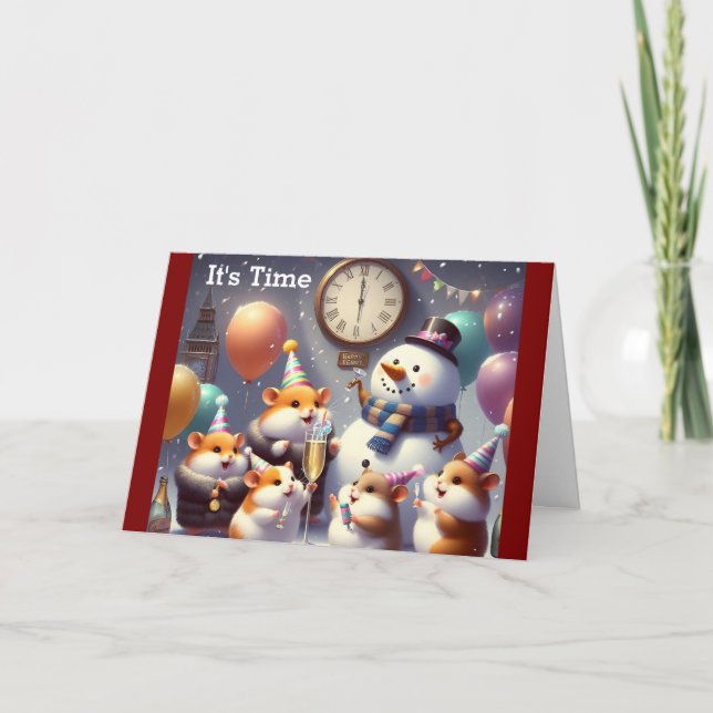 Festiva Tarjeta de Feliz Año Nuevo para Hamster (Anverso)