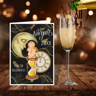 Festiva Tarjeta de Feliz Año Nuevo Vintage