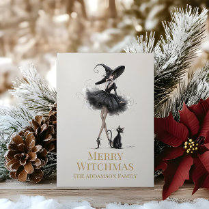 Festiva Tarjeta de Feliz Brujmas con diseño gótico persona
