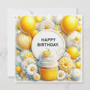 Festiva Tarjeta de Feliz Cumpleaños con Cupcake Elegante