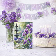 Tarjeta de Feliz Cumpleaños con Lirios Morados o P
