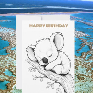 Festiva Tarjeta de feliz cumpleaños de Sleeping koala