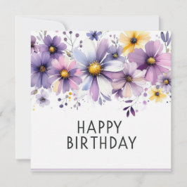 Festiva tarjeta de feliz cumpleaños flores moradas
