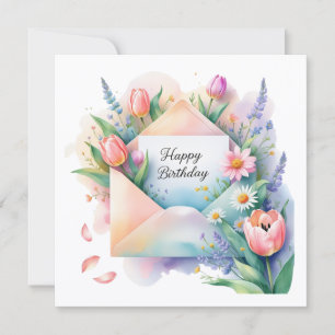 Festiva Tarjeta de feliz cumpleaños y hermosas flores de p