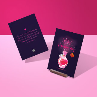 Festiva Tarjeta de Feliz Día de San Valentín con Botella d