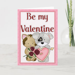 Festiva Tarjeta de Feliz Día de San Valentín de Gato y Per