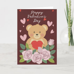 Festiva Tarjeta de Feliz Día de San Valentín del Osito de