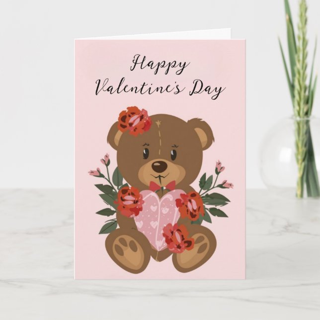Festiva Tarjeta de Feliz Día de San Valentín del Osito de  (Anverso)
