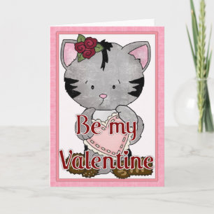 Festiva Tarjeta de Feliz Día de San Valentín Gatito Kitty