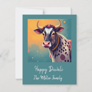 Festiva Tarjeta de Feliz Diwali de la Vaca Sagrada