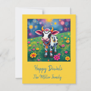 Festiva Tarjeta de Feliz Diwali de Vaca Sagrada